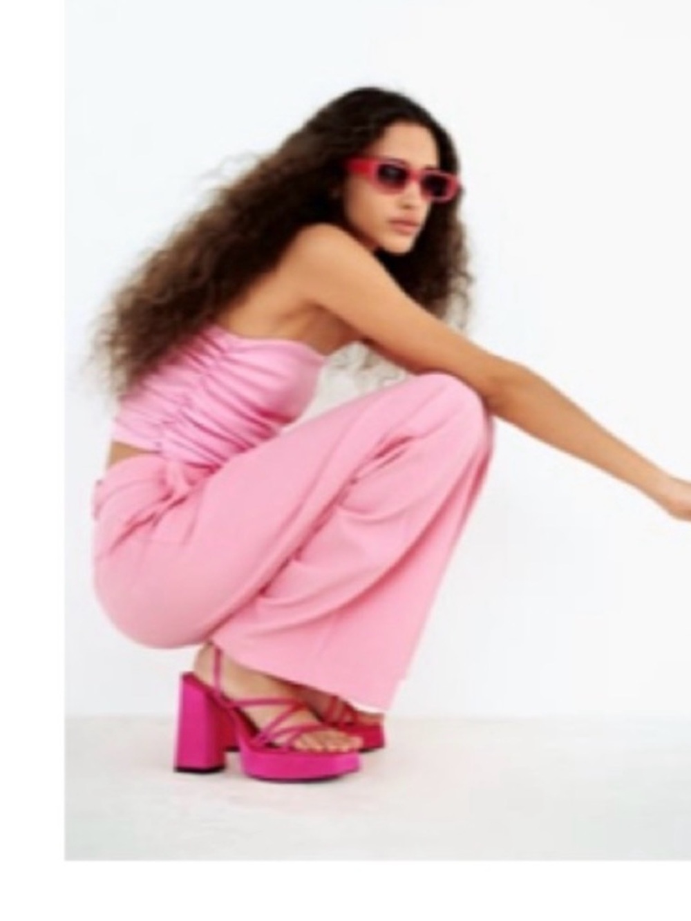 Zara Pink Rouched Strapless Top